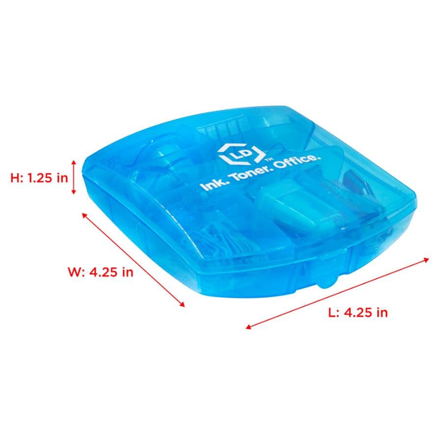 LD Products Blue Mini Office Supply Kit Portable Case with Scissors, Paper Clips, Tape Dispenser Set, Pencil Sharpener, Mini Stapler with Staples and Staple Remover - color: Blue