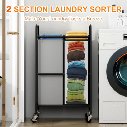 2 Section Laundry Hamper, 80L Large Rolling Laundry Sorter Cart, Laundry Basket with Lockable Wheels & Removable Bags, Laundry Room Organization for Dirty Clothes Storage - size: 2 Section Bags