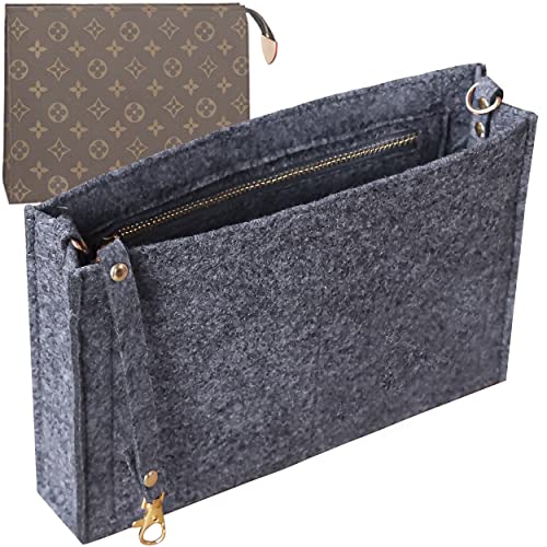 Toiletry Pouch - 26 Bag Organizer Insert for Cosmetics, Felt Purse Organizer Insert with Keychain & Gold Buckle & Zip (Large, Grey) - color: Grey, size: Large-26