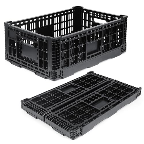 Collapsible Milk Crate, 52L Heavy Duty Plastic Storage Crate Stackable, Collapsible Crates for Storage, Space Saving for Home & Camping - Large Holds 130 lbs, Black - color: 52L Black
