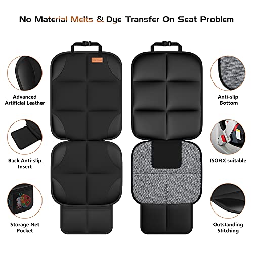 SMART ELF Non-Slip Backing Backseat Car Organizer Kick Mat with Storage Pockets, Large Waterproof Baby Car Seat Protector for Leather and Fabric (Black)