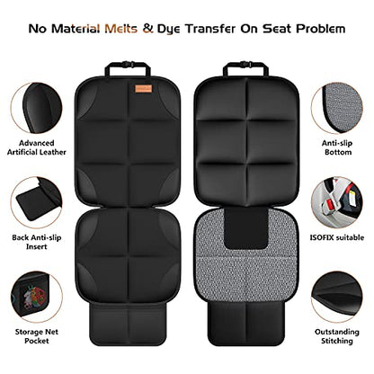 SMART ELF Non-Slip Backing Backseat Car Organizer Kick Mat with Storage Pockets, Large Waterproof Baby Car Seat Protector for Leather and Fabric (Black)