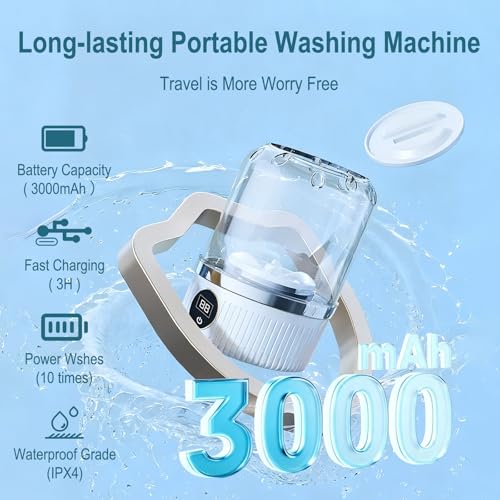 Portable Washing Machine, Compact Laundry Washer Deep Cleans Small Clothes, Socks, Underwear, Mini Washing Machine Rechargeable for Apartment, RV, Hotel, Travel & Camping Use
