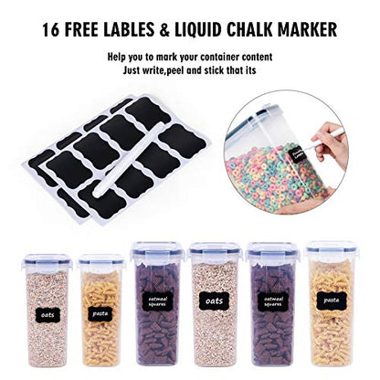 FOOYOO Cereal Containers Storage Set - 6 Piece Airtight Large Dry Cereal Storage Containers(4 * 4L+2 * 2.5L), BPA Free Dispenser Plastic Cereal Storage Containers with 16 Labels & Pen - color: 6 Piece