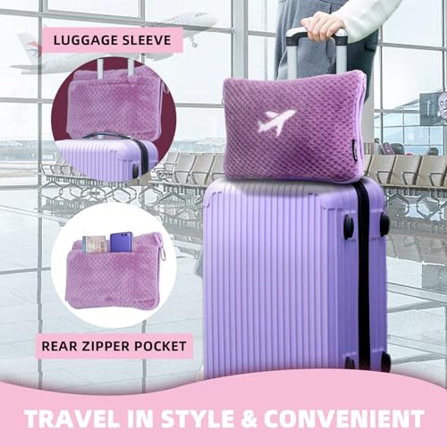 3 in 1 Travel Blanket Pillow Set - 350 GSM Thick Travel Blanket Airplane Compact with Bag, Soft Bag with a Pocket, Inflatable Travel Pillow for Camping & Car Trip (Violet) - color: Violet