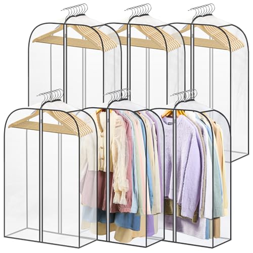 LANDNEOO 6 Pack Clear Garment Bags for Hanging Clothes with Zippers on Double Sides - 10'' Clothes Storage for Coat, Dress, and Fur in Closet - 32'' Long Suit Bags - size: 32 inch