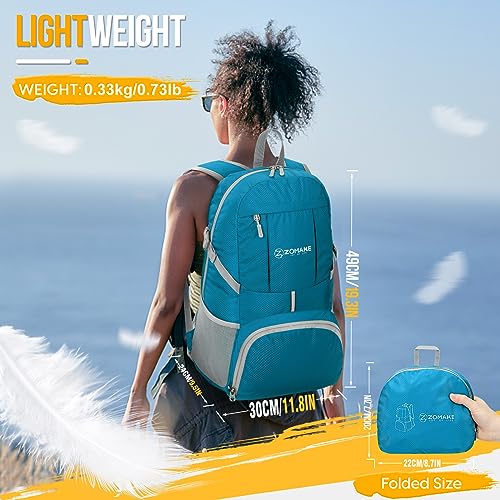 ZOMAKE Lightweight Packable Backpack 35L, Light Foldable Backpacks Water Resistant Collapsible Hiking Bag, Compact Folding Day Pack for Travel Camping(Light Blue) - color: Light Blue
