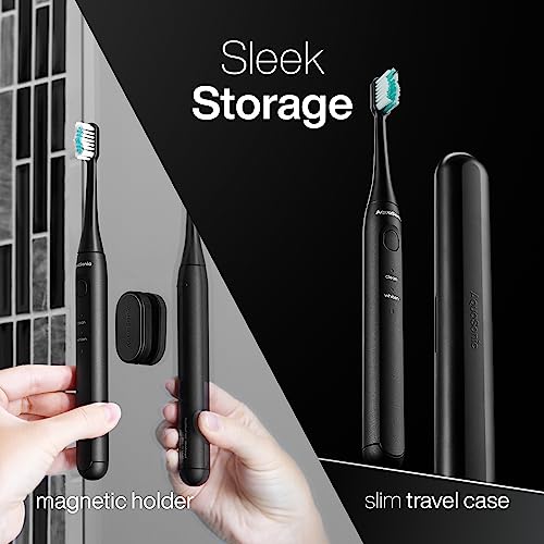 Aquasonic Icon ADA-Accepted Rechargeable Toothbrush | Magnetic Holder & Slim Travel Case | 2 Brushing Modes & Smart Timers | Gentle Micro-Vibrations(Onyx) - color: Onyx
