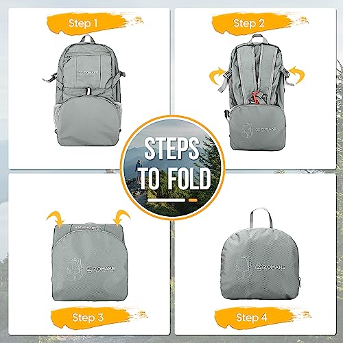 ZOMAKE Lightweight Packable Backpack 35L, Light Foldable Backpacks Water Resistant Collapsible Hiking Bag, Compact Folding Day Pack for Travel Camping(Sliver Grey) - color: Sliver Grey