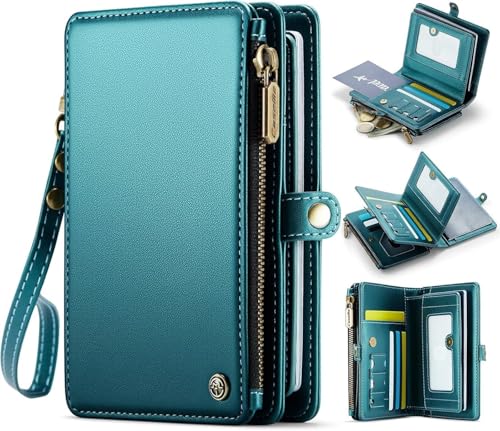 Passport Holder Wallet Bag with AirTag Holder, 11 Card Slots and Passport Solt Cash Solt Photo Solt Zipper Pocket, RFID Blocking Wristlet Strap.Green - color: Green