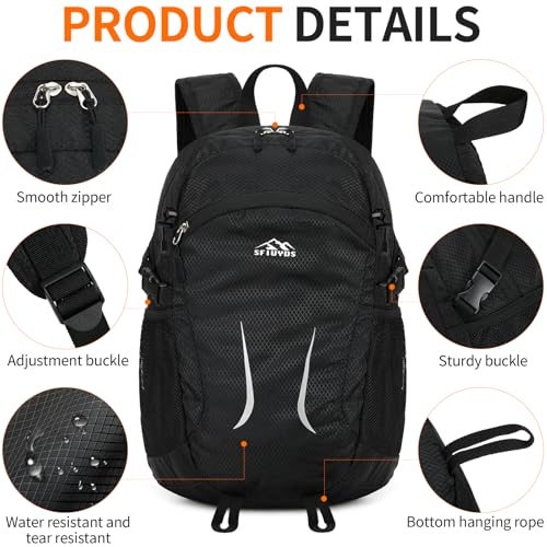 Small Hiking Backpack 35L Travel Lightweight Hiking Packable Daypack Water-Resistant Foldable Backpacks for Women Men Camping (Black) - color: Black, size: 35L