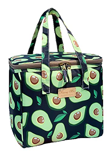 Kwang Min Avocado Insulated Lunch Bag for Women,Reusable Lunch Box,Large Cooler for Office,Picnic Outdoors,Premium Durable Fabric,Light,Ideal Summer Bag (Avocado Black) - color: Avocado Black