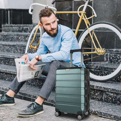 KROSER Hardside Expandable Carry On Luggage with Spinner Wheels & Built-in TSA Lock, Durable Suitcase Rolling Luggage with USB Port, Carry-On 20-Inch, Dark Green - color: Dark Green