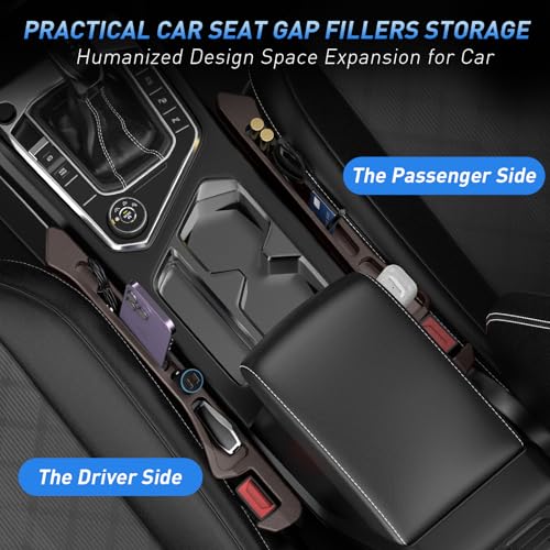 Car Seat Gap Filler 2Pack, Inserts Between Seats Console with Organizer Storage Upgraded Phone Holder Car Side Seat Gap Fillers Cars Front Seats Fill Plug Car Essentials for Vehicle SUV Truck (Brown) - color: Brown
