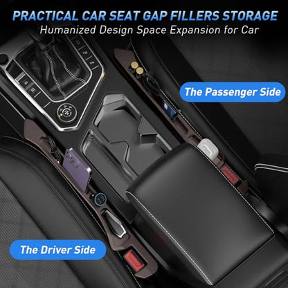 Car Seat Gap Filler 2Pack, Inserts Between Seats Console with Organizer Storage Upgraded Phone Holder Car Side Seat Gap Fillers Cars Front Seats Fill Plug Car Essentials for Vehicle SUV Truck (Brown) - color: Brown