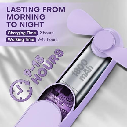 Portable mini handheld Fan, small Rechargeable Personal Fan for 9-15 Hours Runtime, Pocket Design for Travel/Women Essentials/vacation/beach/vacation/airplane/disney - color: Purple
