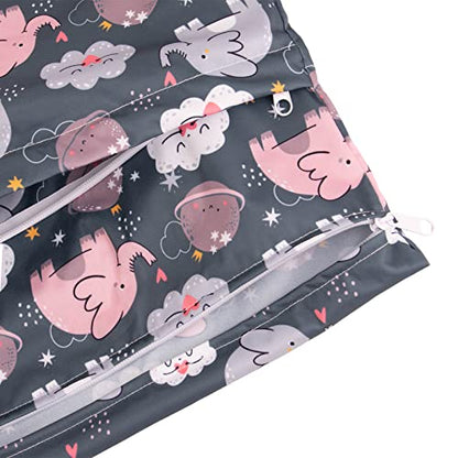 babygoal Wet Dry Bags 3 Pack for Baby Cloth Diapers, Washable Travel Bags, Beach, Pool, Gym Bag for Swimsuits & Wet Clothes with Two Zippered Pockets 3LN27 - color: Elephant and ice cream