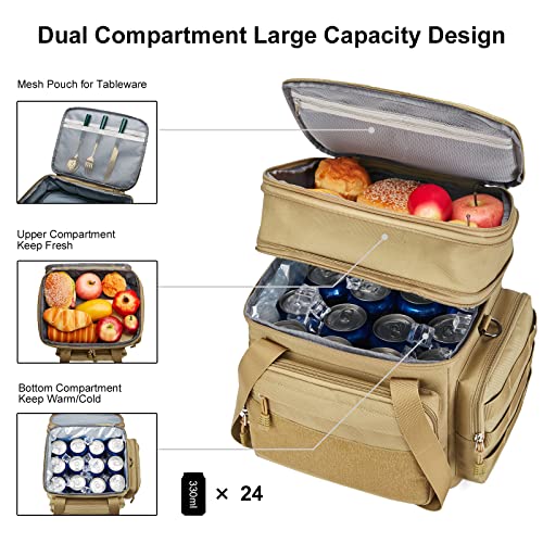 Gafetrey Tactical Lunch Box for Men, Insulated Lunch Bag Adult, Thermal Lunchbox Leakproof Waterproof Cooler Bag, Dual Compartment Lunch tote, Large Lunch Pail for Work Office Travel(Khaki) 15L - color: D-Khaki, size: 15L