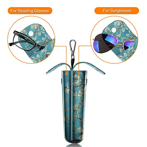 FINTIE Double Glasses Case with Carabiner Hook, Portable Vegan Leather Eyeglass Case Anti-scratch Sunglasses Pouch - color: Blossom