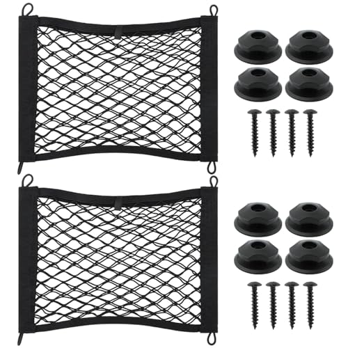 2pcs Universal Small Cargo Net, Elastic Car Organizer Net Pocket RV Netting Pouch Bag, for Trunk RV Boat Storage Mesh Pocket Nets Home Auto Cargo Nets Pockets with Screws(Color:Black)