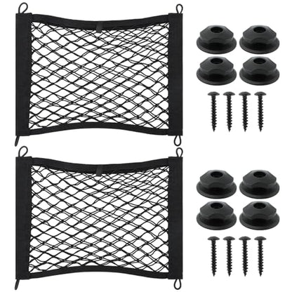 2pcs Universal Small Cargo Net, Elastic Car Organizer Net Pocket RV Netting Pouch Bag, for Trunk RV Boat Storage Mesh Pocket Nets Home Auto Cargo Nets Pockets with Screws(Color:Black)