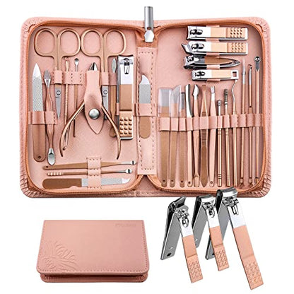 WOAMA Manicure Set Pedicure Kit - 30 in 1 Nail Kit Professional Stainless Steel Nail Care Kit for Women - Pink - color: Pink