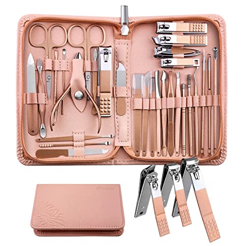 WOAMA Manicure Set Pedicure Kit - 30 in 1 Nail Kit Professional Stainless Steel Nail Care Kit for Women - Pink - color: Pink