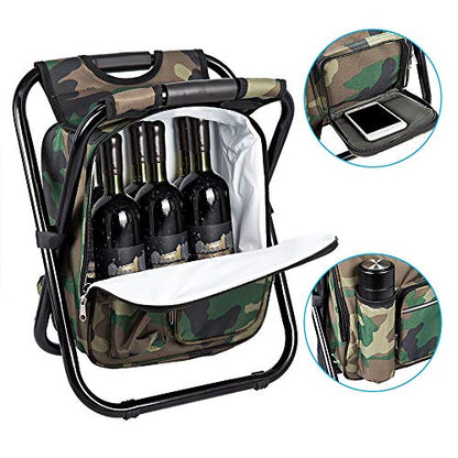 FCFKUK Bright starl Upgraded Large Size 3 in1 Multifunction Fishing Backpack Chair, Portable Hiking Camouflage Camping Stool, Folding Cooler Insulated Picnic Bag Backpack Stool