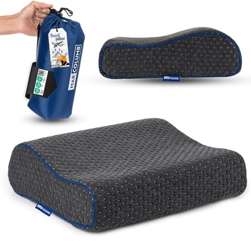 Travel & Camping Comfortable Memory Foam Pillow – Easy to Carry Portable Bag – Temperature Regulating Pillow Case - Perfect for Travelling (Grey Contour) - color: Grey Contour