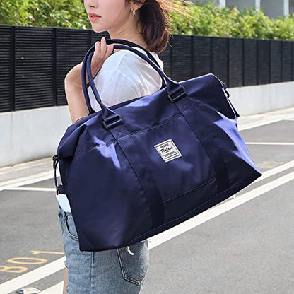 Dark Blue Sport Travel Duffle Bag Large Gym Tote Bags for Women, Weekender Carry on Bags for Airplane, Ladies Beach Overnight Waterproof Luggage Bags with Wet Pocket - color: Dark Blue