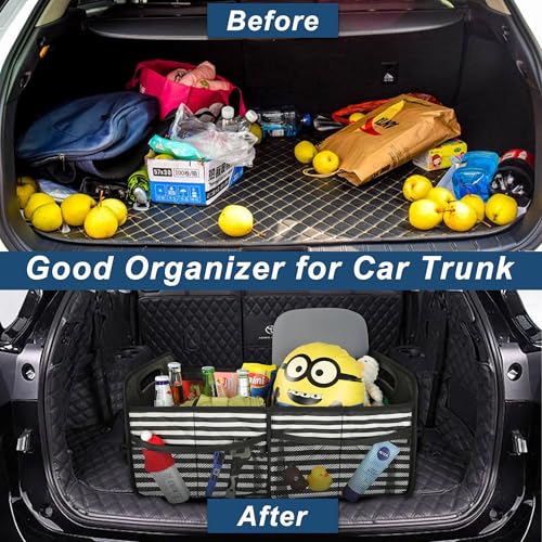 Deosk Trunk Organziers and Storage with Reinforced Handles,Car Accessories for Women/Men 50L Waterproof Polyester Trunk Organzier for Car/SUV/Minivan/Truck(Medium,Stripe) - color: Stripe, size: Medium