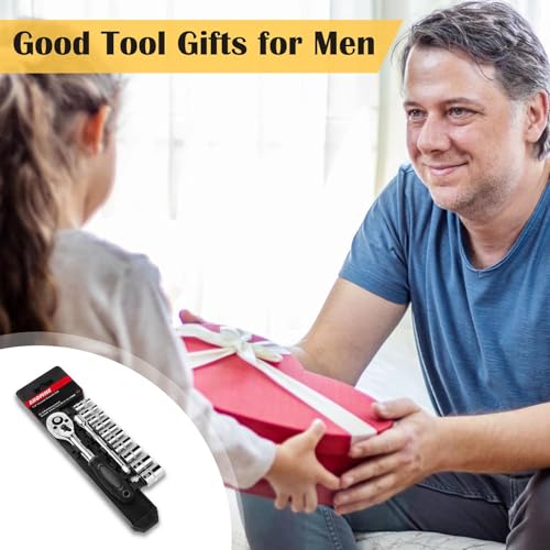 Egofine 12pcs 1/4 Inch Mini Ratchet Socket Wrench Set, Drive Socket Set with 10 Sockets (4-13mm) and 2 Way Quick Released Ratchet Handle and Extension Bar, Black - size: 1/4, style: 12PC Black Standard Socket Set