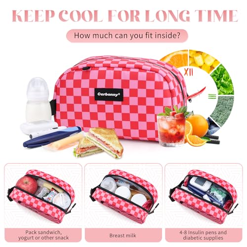 Cerbonny Small Cooler Bag Freezable Lunch Bag for Work School Travel, Leak-proof, Insulated, Waterproof, Portable, Pink Checkerboard - color: Pink Checkered