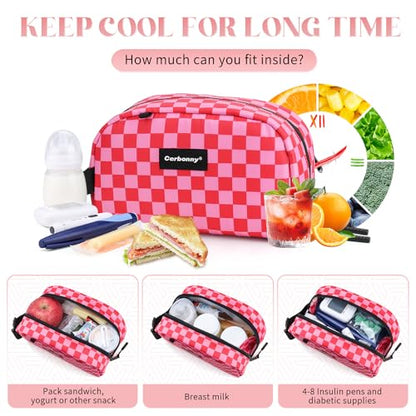 Cerbonny Small Cooler Bag Freezable Lunch Bag for Work School Travel, Leak-proof, Insulated, Waterproof, Portable, Pink Checkerboard - color: Pink Checkered