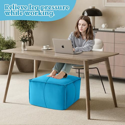 MeMoreCool Stuffed Round Pouf Ottoman Foot Rest, Floor Pouf Foot Stool with Soft Foam Chunk Filling, Small Round Ottoman Footstool Circle Footrest for Living Room - color: Piping Blue
