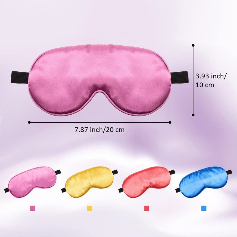 BBTO 4 Pcs Silk Sleep Eye Masks Smooth Soft Satin Eye Covers with Adjustable Strap Blindfold for Sleeping Blocking Out Lights Travel Relaxation(Blue, Watermelon Red, Gold, Purple) - color: Blue, Watermelon Red, Gold, Purple