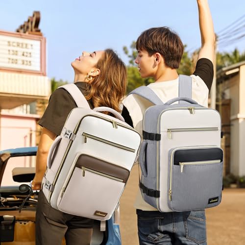 LOVEVOOK Travel Backpack For Women,40L Carry On Backpack Flight Approved,TSA Personal Item Travel Bag Fits 17 Inch Laptop,Business Weekender Overnight Daypack with Toiletry Bag and Cubes - color: Grey and White and Black, size: 17.3 Inch-40L-4Pcs