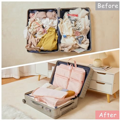 Hanging Packing Cube, Foldable Travel Organizer, Waterproof, Machine Washable, Fits 20" Carry-on, Expandable Packing Cube for Suitcase or Backpack (Pink)