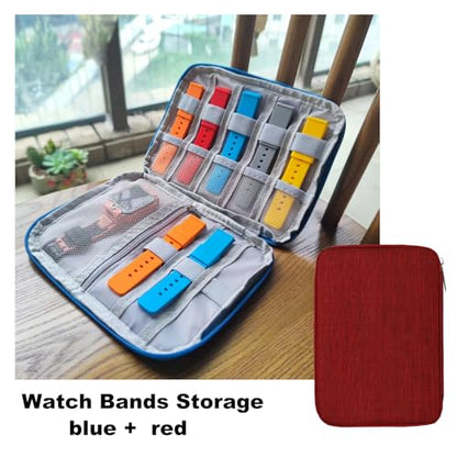 2Pack Watch Bands Storage Organizer Fits Most Sizes Travel Organizer Bag for Watch Bands and Accessories(red+blue)