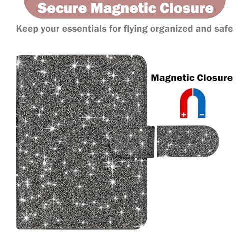 HOTCOOL Passport Holder Travel Essentials Airplane & Cruise Essentials Ship Leather Wallet Cover Case RFID Blocking Women & Men Vacation Travel Accessories Gifts Deals, Glitter - Black - color: B Glitter Black