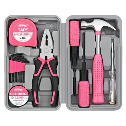 Hi-Spec Mini Tool Kit: Pink Basic Tool Box for College/Dorm, Home & Office DIY. Household Basic Repairs in a Portable Case - color: Pale Pink
