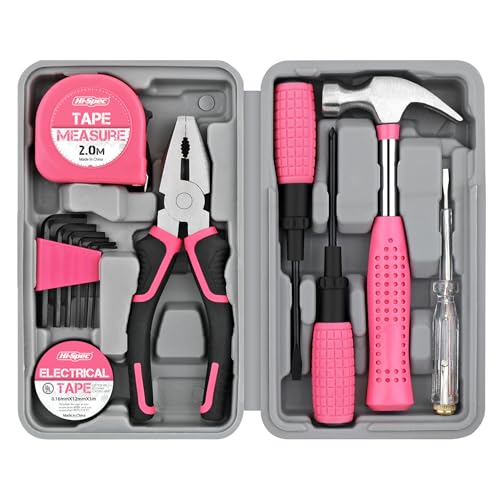 Hi-Spec Mini Tool Kit: Pink Basic Tool Box for College/Dorm, Home & Office DIY. Household Basic Repairs in a Portable Case - color: Pale Pink