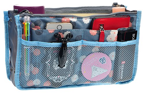 Vercord Purse Organizer Insert for Handbags Bag Organizers Inside Tote Pocketbook Women Nurse Nylon 13 Pockets Blue Flower Large - color: Blue Flower, size: Large