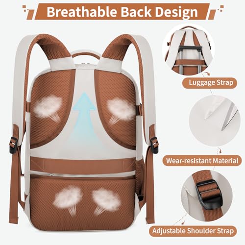 ZOMFELT Travel Backpack for Women Men, Carry On Backpack, TSA 15.6inch Laptop Backpack Flight Approved, Personal Item Travel Bag Nurse Bag Casual Daypack for Weekender Business Trip, Khaki White - color: Khaki White