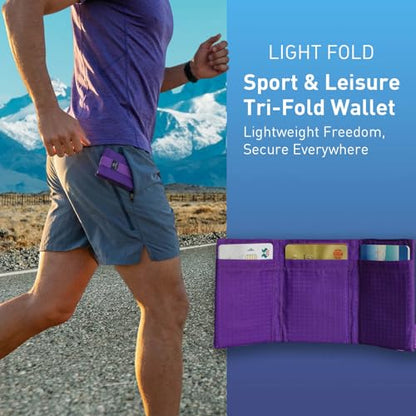 LIGHT FOLD Ultra Slim Tri-Fold Wallet with RFID Blocking, Lightweight Minimalist Men’s Wallet with Elastic Band, Waterproof Durable Nylon Fabric, Slim Front Pocket Card Holder Fits 12 Cards & Cash - color: 02 Purple