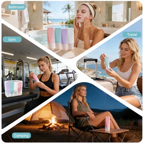 Travel Bottles Leak Proof,3 oz TSA Approved Silicone Squeezable, Refillable Containers Set for Toiletries Shampoo Conditioner Lotion - color: Multicolor