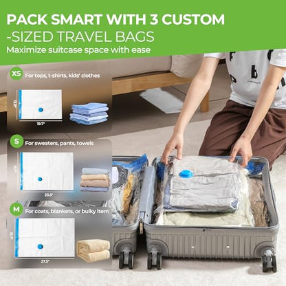 Vacuum Storage Bags for Travel - 9 Pack Compression Packing with Wireless Electric Pump for Luggage Vacuum Seal Bags for Clothes Suitcase Space Saver Organizer 3 XSmall/3 Small/3 Medium - size: 9 Combo Travel Size