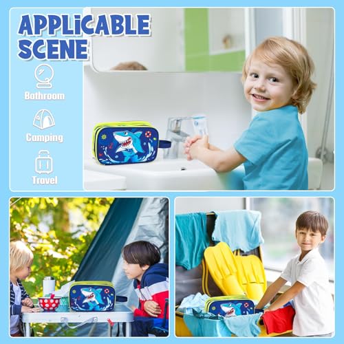 Shark Toiletry Bag - Kids Toiletry Bag for Boys Christmas Birthday Gift Camping Travel Toiletry Case Toiletries Makeup Cosmetic Pouch Pink Water-resistant Wash Bag Dopp Kit with Mesh Pocket - style: Shark a