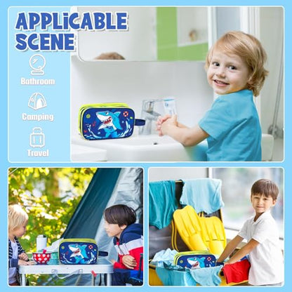 Shark Toiletry Bag - Kids Toiletry Bag for Boys Christmas Birthday Gift Camping Travel Toiletry Case Toiletries Makeup Cosmetic Pouch Pink Water-resistant Wash Bag Dopp Kit with Mesh Pocket - style: Shark a