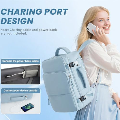Sinaliy Travel Backpack, Carry on Flight Approved Backpack with Multi-Pockets, TSA Waterproof 17.3inch Laptop Backpack, Personal Item Travel Bag for Men Women, Light Blue - color: Light Blue, size: X-Large
